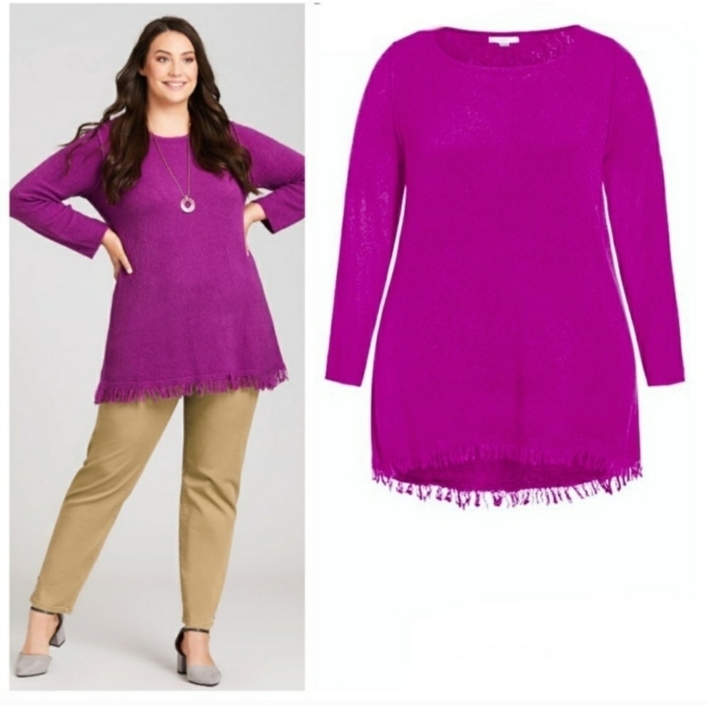 Cable & Gauge Purple Fringe Tunic 0X Fleece Pullover